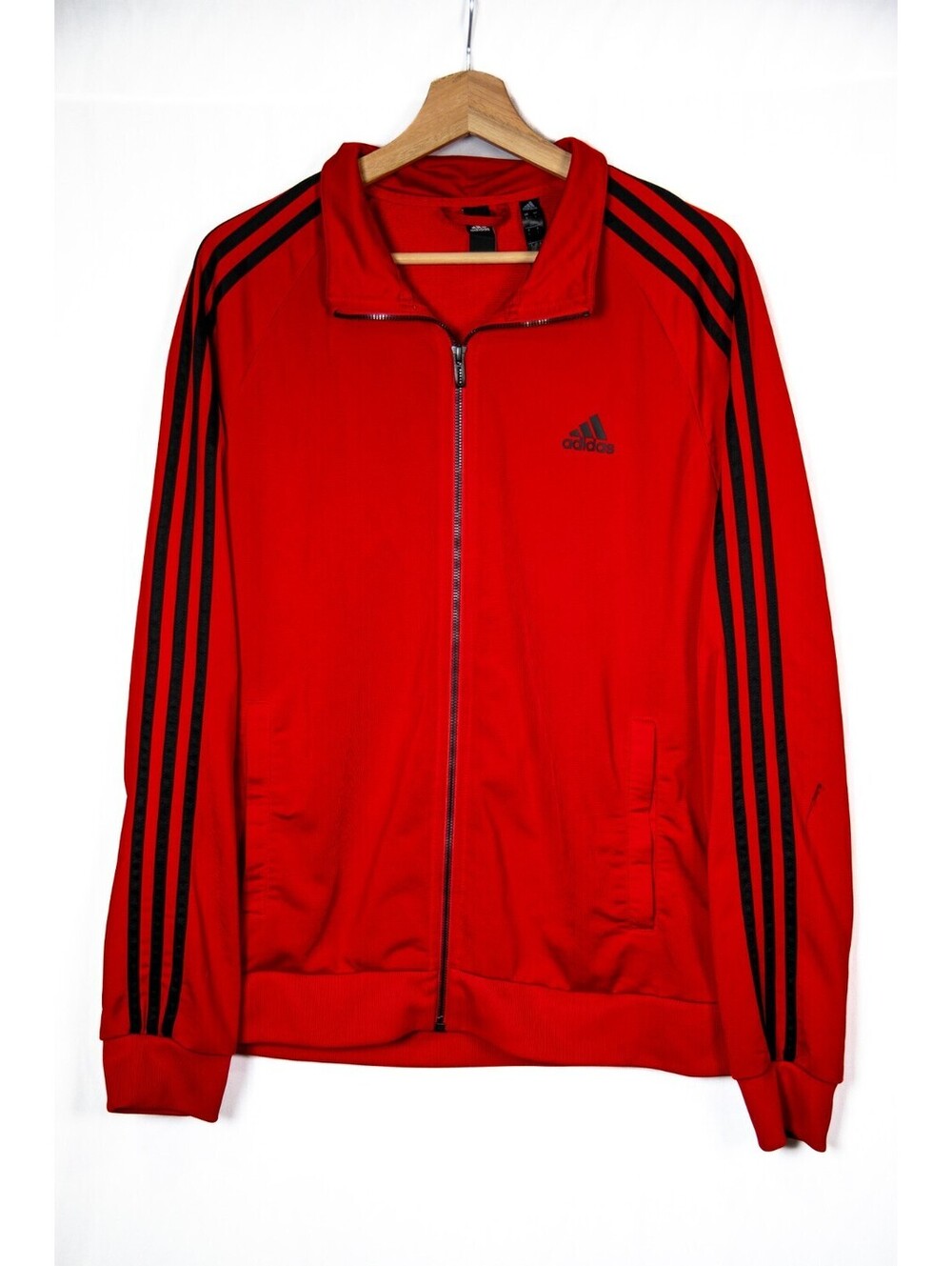 Adidas Essentials Warm-Up 3-Stripes Track Jacket Red / Black Stripe - Men's L